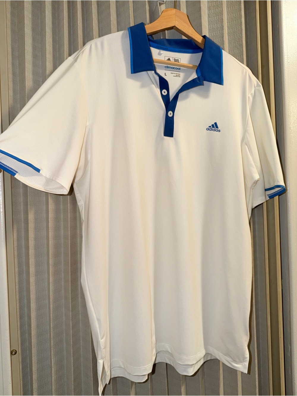 adidas Golf Men’s White Polo with Blue Collar and Trim